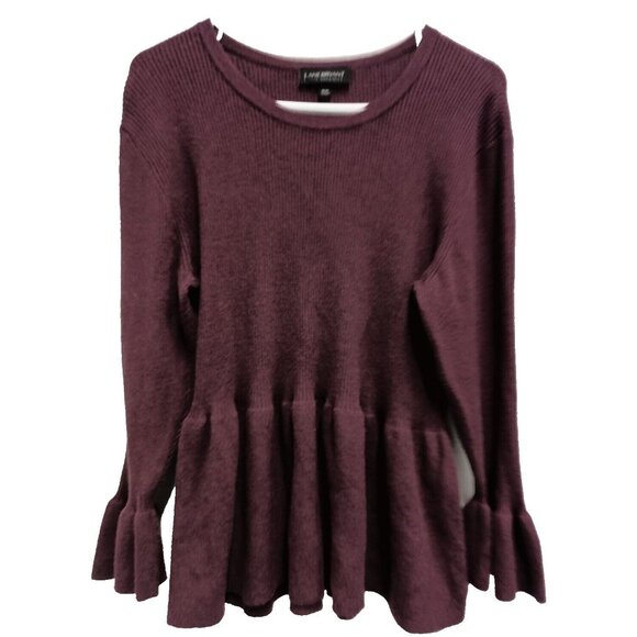 Lane Bryant Womens Peplum Sweater Size 18/20 Burgundy Bell Sleeve Pullover BOHO - Picture 1 of 10